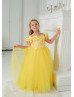 Yellow 3D Flowers Tulle Fairytale Flower Girl Dress